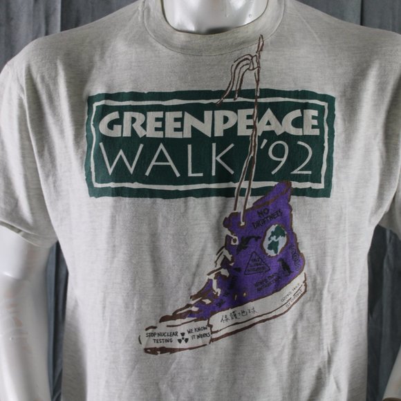 Vitnage Greepeace Shirt - Greenpeace Walk 1992 Shoe Graphic - Men's Large - Picture 2 of 11